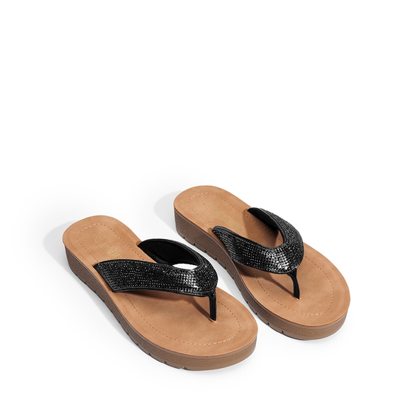 Arch Support Rhinestone Strap Flip Flops - BLACK-RHINESTONE - 4